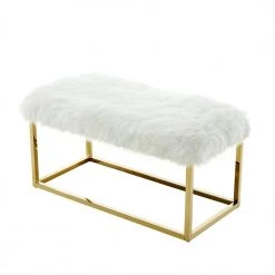 Verity White/Gold Faux Fur Ottoman Bench with Metal Frame by Inspired Home 12 Verity White/Gold Faux Fur Ottoman Bench with Metal Frame by Inspired Home -Inspired Home Sales Store white gold inspired home bedroom benches bh08 05we hd 1f 1000