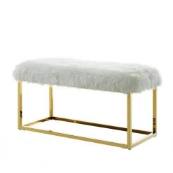 Verity White/Gold Faux Fur Ottoman Bench with Metal Frame by Inspired Home 11 Verity White/Gold Faux Fur Ottoman Bench with Metal Frame by Inspired Home -Inspired Home Sales Store white gold inspired home bedroom benches bh08 05we hd 4f 1000