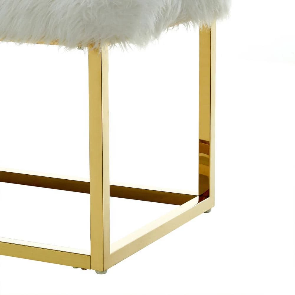 Verity White/Gold Faux Fur Ottoman Bench with Metal Frame by Inspired Home 8 Verity White/Gold Faux Fur Ottoman Bench with Metal Frame by Inspired Home - Image 6