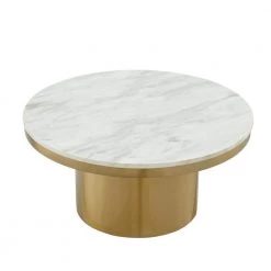Janna White/Gold Coffee Table Stainless Steel Pedestal 35.4L x 35.4W x 17H by Inspired Home -Inspired Home Sales Store white gold inspired home coffee tables ct320 24gd hd 4f 1000