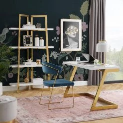 Oline White/Gold Writing Desk High Gloss Lacquer Finish Top by Inspired Home -Inspired Home Sales Store white gold inspired home computer desks dk201 09wg hd c3 1000