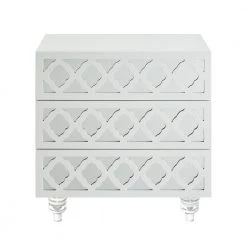 Francesca White Lacquered Mirrored End Table Lucite Leg Nightstand by Inspired Home