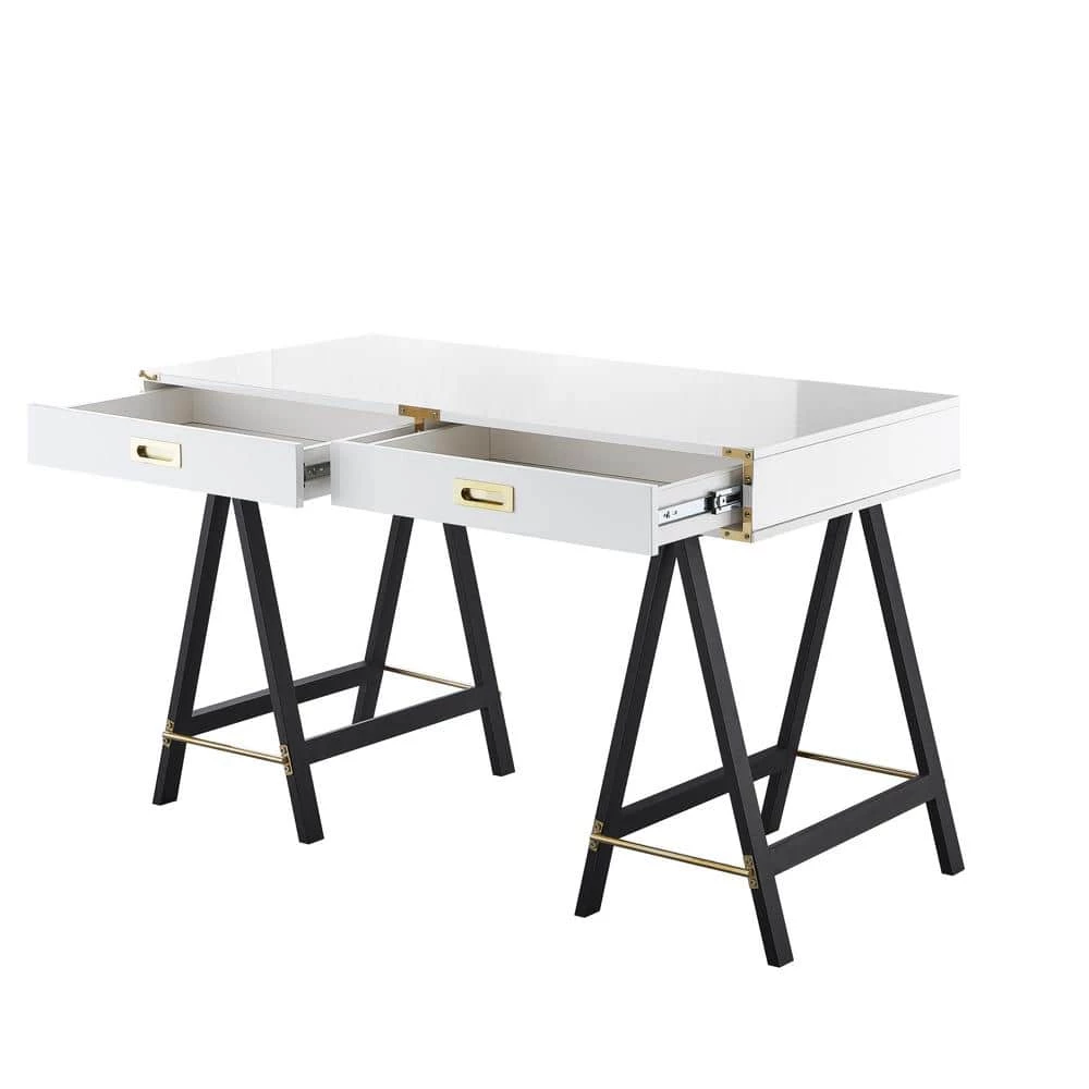 23.5 in. Rectangular White 2 Drawer Executive Desks with A-shaped Legs by Inspired Home 6 23.5 in. Rectangular White 2 Drawer Executive Desks with A-shaped Legs by Inspired Home - Image 5