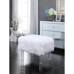 Zelina White Luxe Faux Fur Acrylic Leg Ottoman by Inspired Home -Inspired Home Sales Store white inspired home ottomans on50 05we hd 31 1000