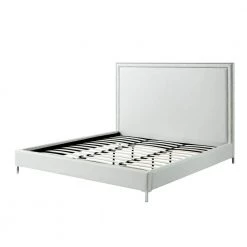 Samuele White PU Leather Nailhead Trim Platform King Bed by Inspired Home