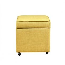 Laurie Yellow Linen Upholstered Rolling Cube Storage Ottoman by Inspired Home